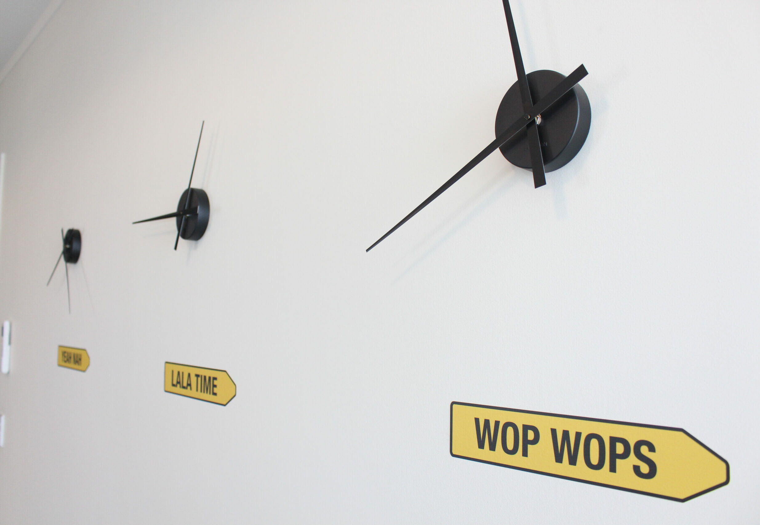 Novelty clocks in boardroom
